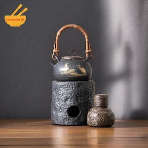 Poêle à charbon en céramique fait main avec théière, Poêle à charbon de bois bouilloire, Théière faite main, Bouilloire 280 ml, Bouilloire en terre cuite pour réchaud à charbon, Cadeaux