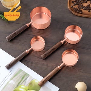 Personalized Wooden Measuring Cups Set,Rose Gold Measuring Cup Set,Engraved Measuring Spoons,Baking Scale Measuring Spoon,Wooden Handle,Gift