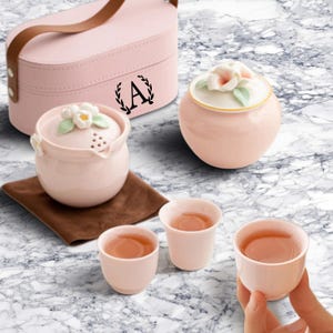 Personalized Ceramic Travel Tea Set, Portable Kung Fu Teapot, Two Cups, and Tea Canister