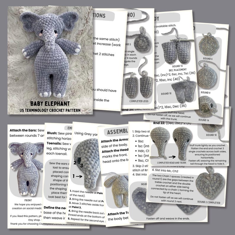 Baby Elephant Amigurumi Crochet Pattern (US Terminology) - Etsy