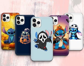 Funda de Halloween con diseño de Stitch para iPhone 17, ProMax, 16, E, 15, Pro, 14, 13, Mini, 12, 11, X, Pixel 10, ProXL, 9, Pro, 8, 7