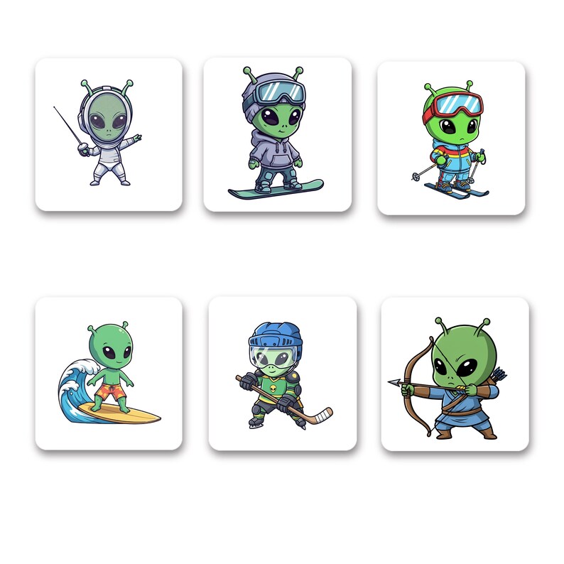 Alien Sports Clipart Bundle, Cute Kawaii Alien PNG, Cartoon Space ...