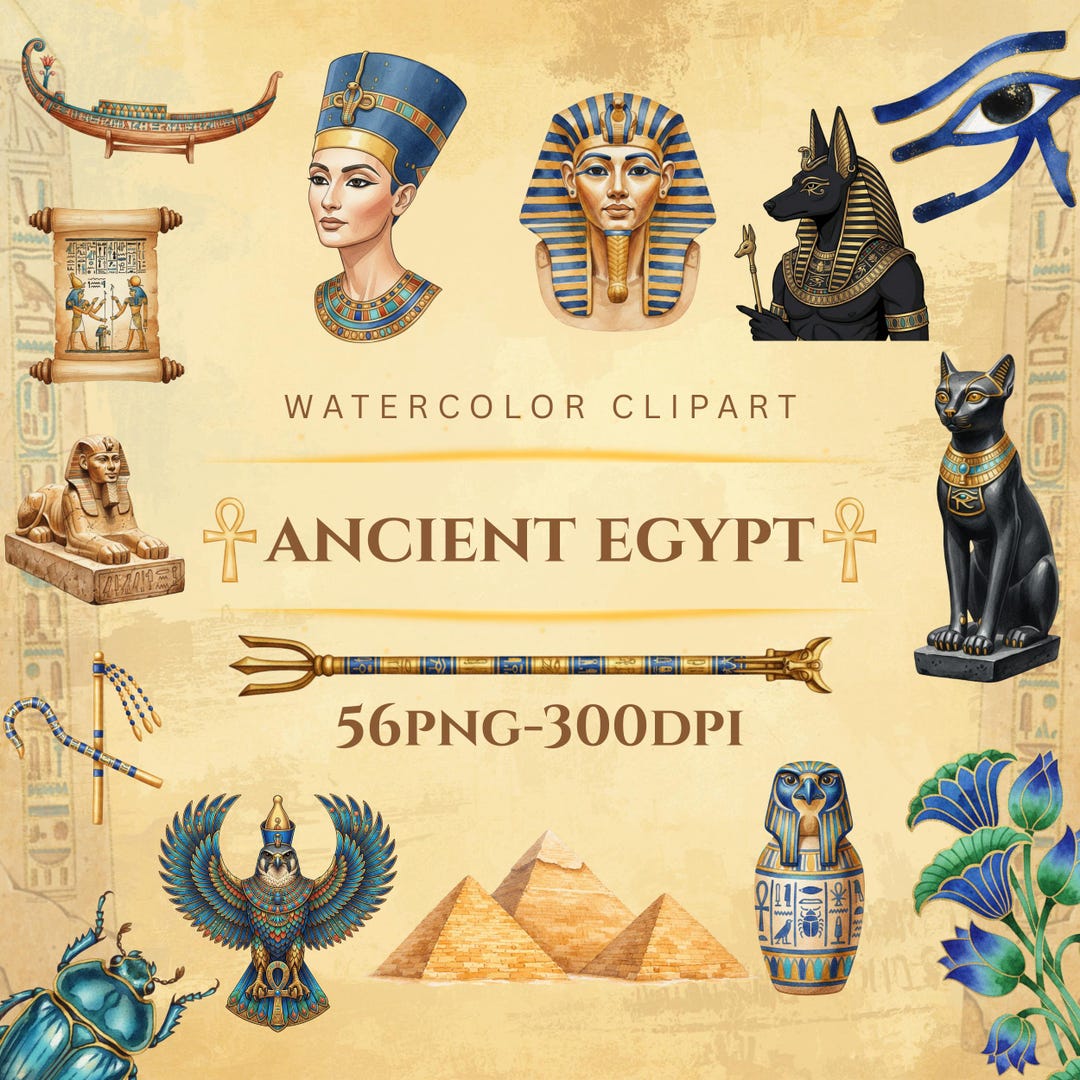 Ancient Egypt Watercolor Clipart Bundle, Egyptian PNG, Pharaoh, Anubis ...