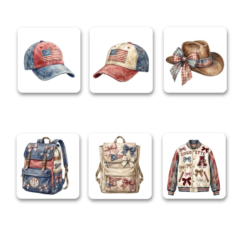 4th of July Watercolor Clipart Bundle, Patriotic USA Vintage Americana ...