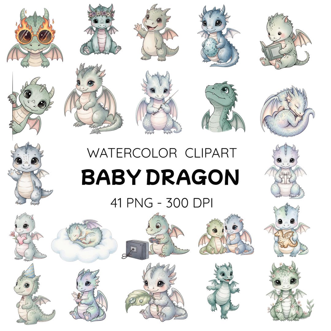 41 Cute Baby Dragon Clipart PNG, Kawaii Dragons Bundle, Pastel Fantasy ...