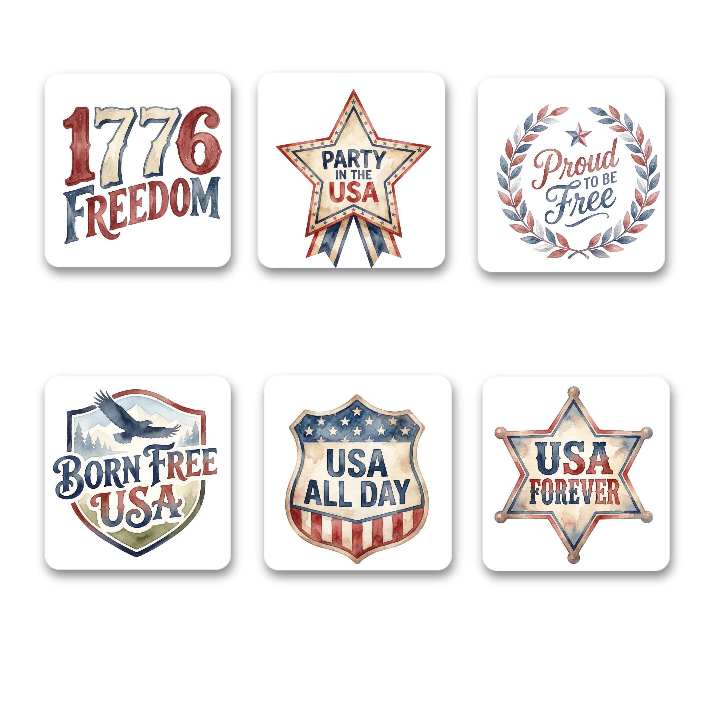 4th of July Watercolor Clipart Bundle, Patriotic USA PNG Set ...