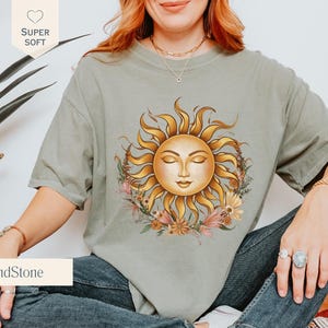 Comfort Colors Boho Spiritual Sun Shirt,Cute Bohemian Tee,Celestial Hippie Clothing, Vintage Clothing, Hippy Clothes, Chic Style, Floral Tee