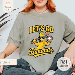 Let&#39;s Go Bananas Baseball Shirt, Cute Banana Sports Design, Funny Banana Shirt, Funny Banana Playing Baseball Shirt, Sports Team Mascot