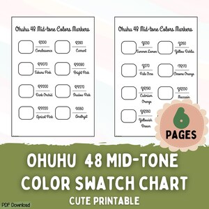 Ohuhu Honolulu 48 Mid-tone Colors Dual Tips Alcohol Art Markers, Printable PDF, Color Swatch for Ohuhu Markers, Dual Tips Alcohol Art Marker