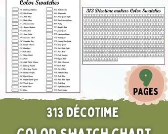 Decotime Marker Swatch Chart Bundle: 313 Colors (Printable PDF & PNG A4 Size)