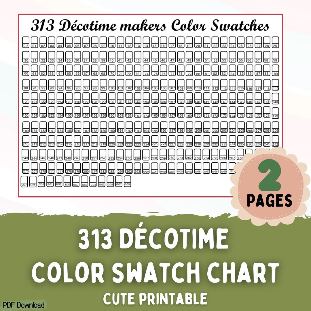Décotime Marker Swatch Chart: 313 Colors (printable PDF & PNG A4 Size ...