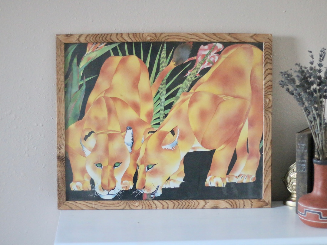 Vintage / Saint Chateaux Galleries Framed Lioness Fine Art Print / 1985 Etsy