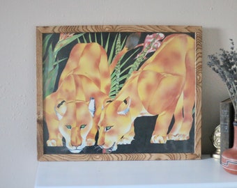 vintage / saint chateaux galleries framed  lioness fine art print / 1985