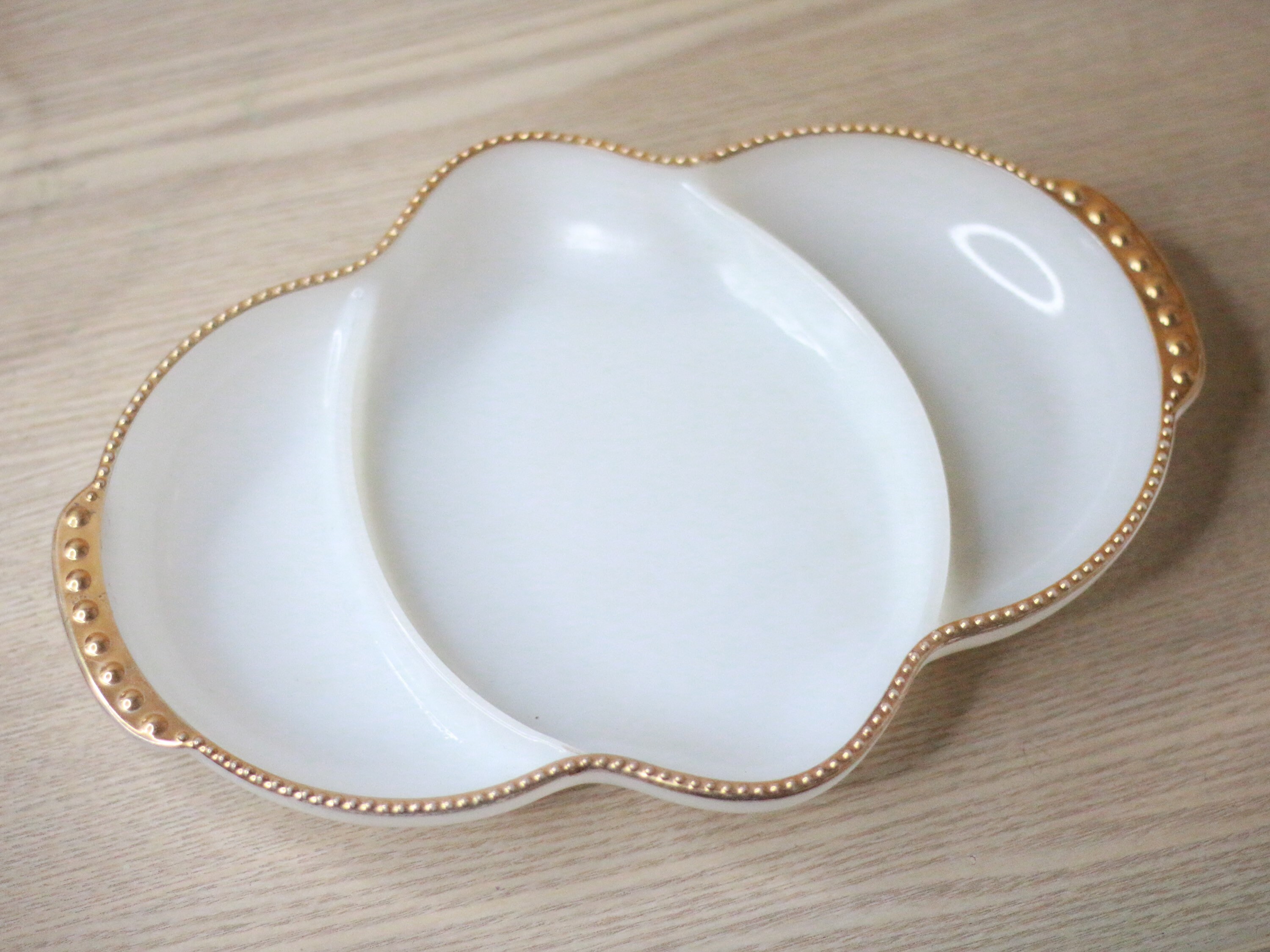 Vintage / Anchor Hocking Fire King White Gold-rimmed Divided Dish