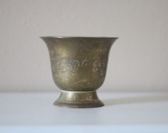 vintage / solid brass etched vase / planter