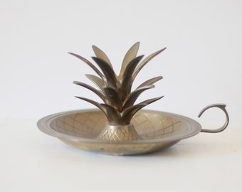 vintage / solid brass pineapple candleholder