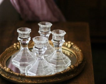 vintage / clear glass candleholders / set of 4