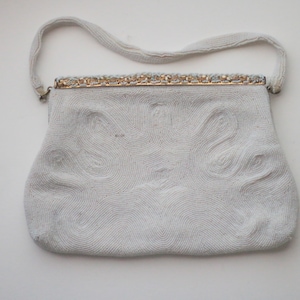 vintage / white beaded clutch purse
