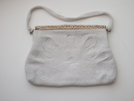 vintage / white beaded clutch purse - image 1