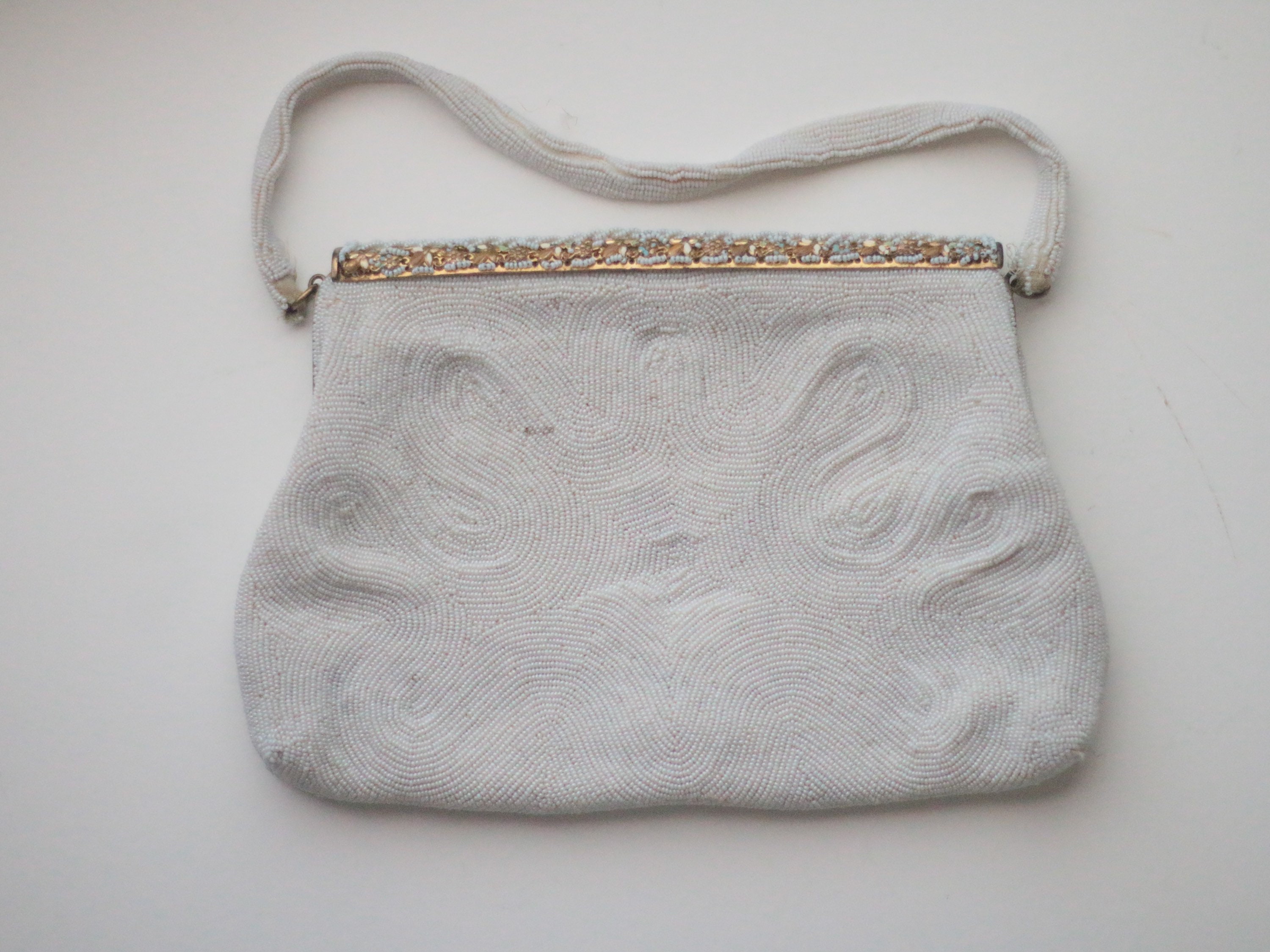 vintage White beaded clutch purse
