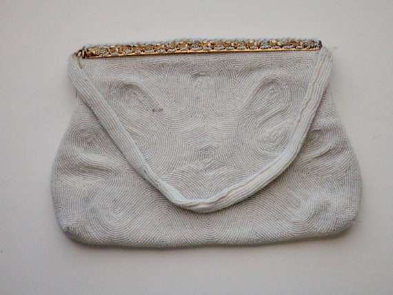 vintage / white beaded clutch purse - image 2