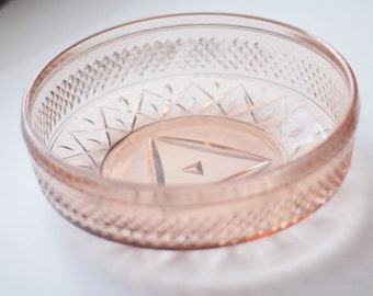 vintage / pink diamond point depression glass dish