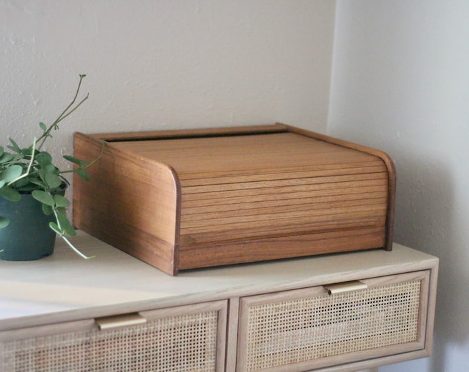 Vintage / Teak Wood Tambour Roll Top Storage Box / A.l.s. Industries Etsy