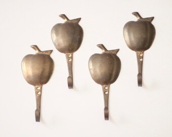 vintage / solid brass apple wall hook / entryway decor