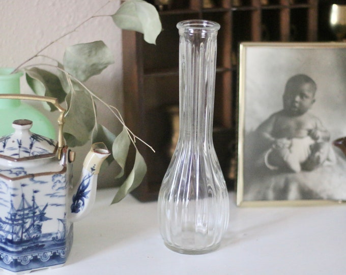Vintage / 4034 Clear Glass Ribbed Bud Vase Etsy