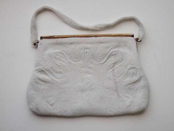 vintage / white beaded clutch purse - image 4