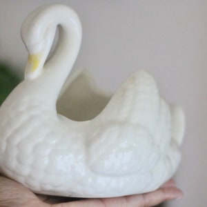 vintage white swan ceramic planter