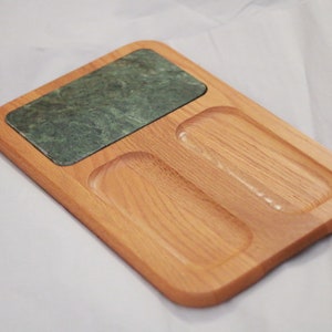 vintage / cornwall usa wood + granite charcuterie board / serving tray