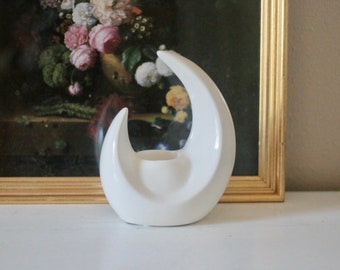 vintage / formano white ceramic moon tea light candleholder