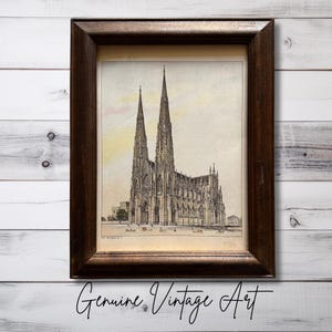Vintage 1935 Gothic Church Architecture Framed Art, Ancient Architecture, Medieval Home Decor, Gothic Cathedral Photograph, Gothic Wall Art