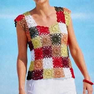 Top grand-mère carré au crochet. Débardeur patchwork vintage. Haut d'été. Vêtements de festival PDF