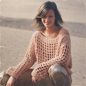 Vintage Lace Sweater Knitting Pattern. Mesh Pullover. Summer Knit Top. Oversized Boat Neck. Lightweight Jumper. PDF Tutorial