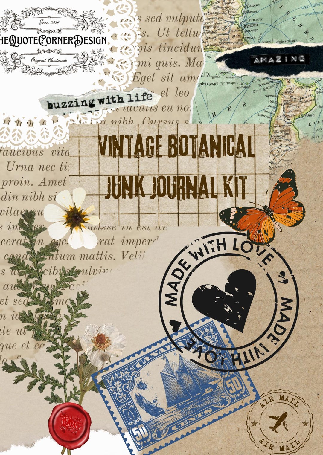 Vintage Botanical Junk Journal Kit | 26 Printable Pages + 18 Ephemera ...