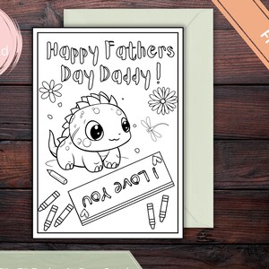 Carte de fête des pères - carte à colorier pour enfants - bébé dinosaure « Je t'aime » - carte imprimable DIY 5 x 7 - mignon téléchargement numérique pour cadeau papa