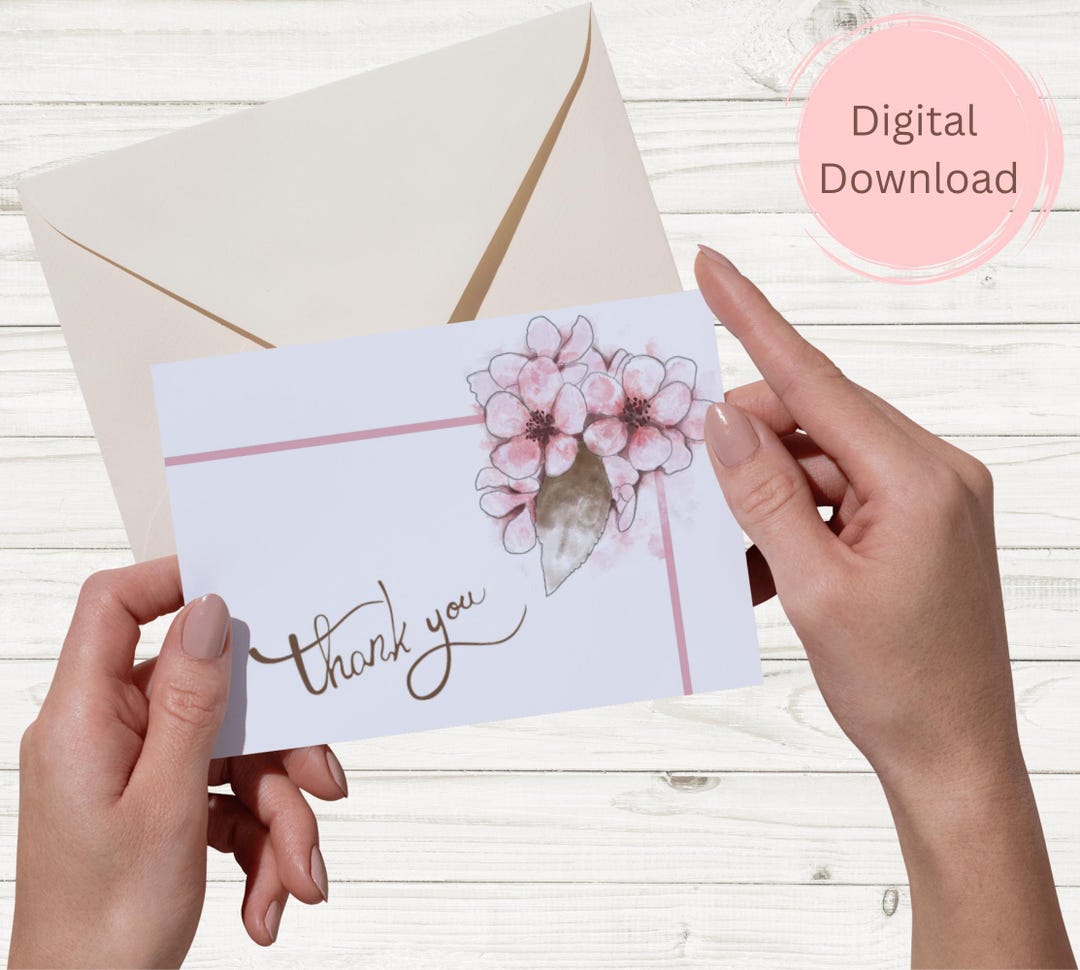 Cherry Blossom Thank You Card - DIGITAL Download - Beautiful Printable ...