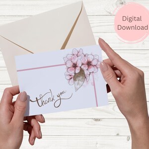Kirschblüte Dankeskarte - DIGITALER Download - Schöne Dankeskarte zum Ausdrucken - Druck 8,5 "x 11" - auf 12" x 18" geschnitten