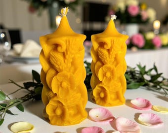 Wedding Beeswax Candle Set of 2 – Handmade Rustic Unity Candles, Natural Bridal Shower & Wedding Table Decor