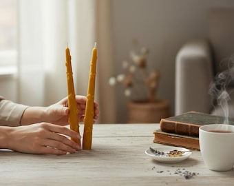 Beeswax Bee Candle Set, Tall Handmade Beeswax Candles, Bee Design Eco Candle Gift, Natural Honey Scent Decor