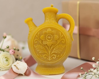 Mother’s Day Beeswax Teapot Candle – Handmade Honey Candle – Gift for Mom – Floral Rustic Candle – Eco Friendly Home Decor Gift