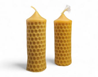 Set of 2 Beeswax Candles Handmade Honeycomb Natural Eco-Friendly Rustic Home Decor Gift