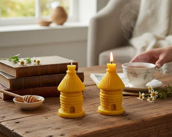 Handgefertigtes Bienenwachskerzen-Set - 2 Bienenstockkerzen, natürlicher Honigduft, umweltfreundliches Geschenk, rustikales Wohndekor