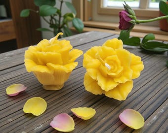 Beeswax Rose Bud Candles Set of 2, Handmade Natural Floral Candles, Eco Friendly Gift, Collectible Home Decor