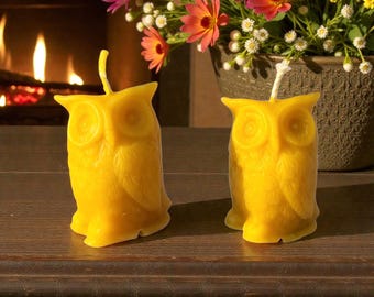 Owl Beeswax Candles Set of 2 – Handmade Natural Candle Home Decor