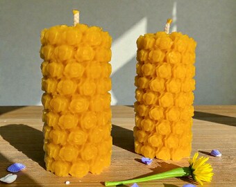 Beeswax Rose Candles Set.Handmade Natural Wax Candles.Floral Beeswax Gift.Eco Friendly Decor.Pure Beeswax Candle Pair