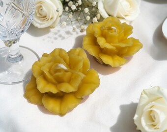 Wedding Rose Beeswax Candle Set of 2 – Rustic Bridal Shower Favor, Natural Bridesmaid Gift & Romantic Table Decor