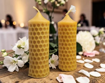 Wedding Honeycomb Beeswax Candle Set of 2 – Rustic Unity Ceremony Candles, Natural Bridal Shower Favor Decor